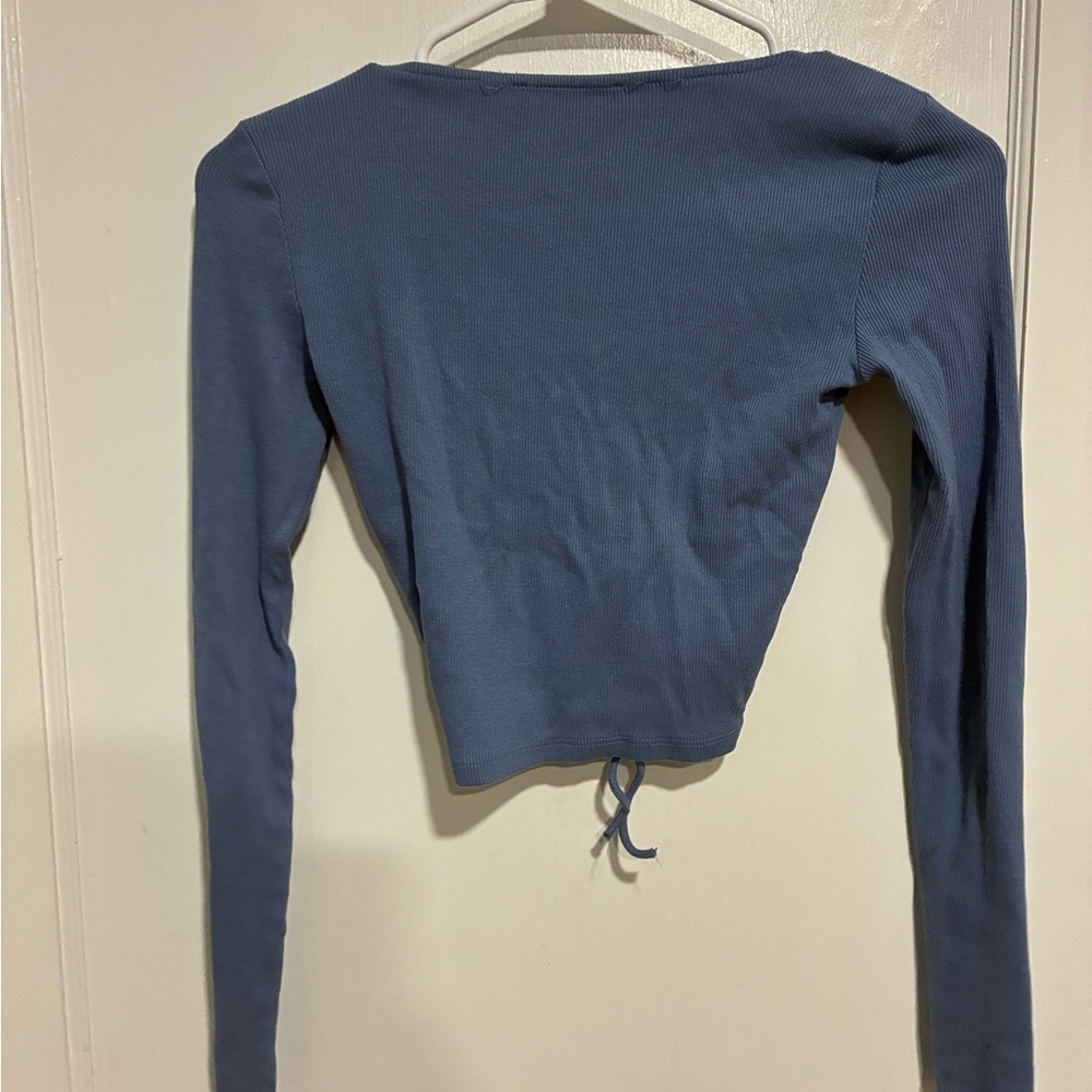 Zara Dusty Blue Ruched Blouse Size S - Picture 3 of 3